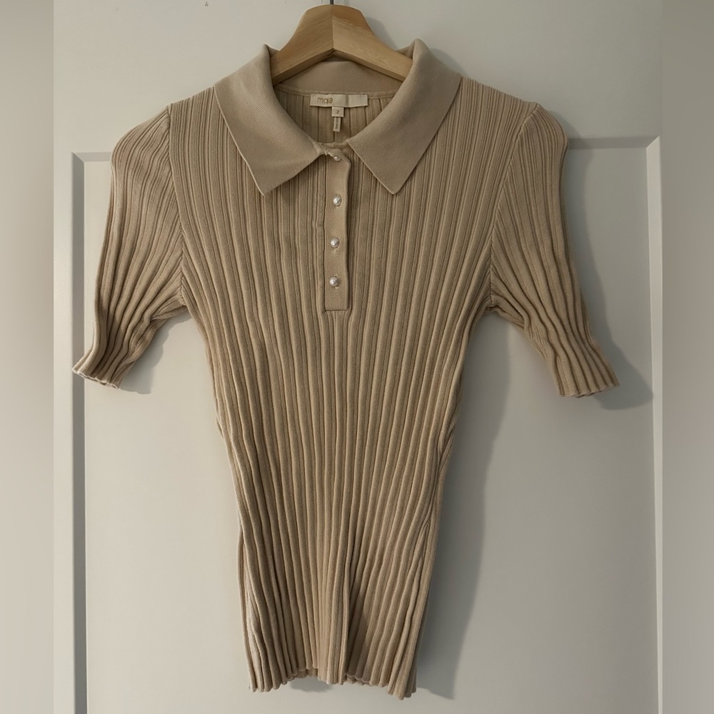 Maje cashmere blend polo with pearl buttons